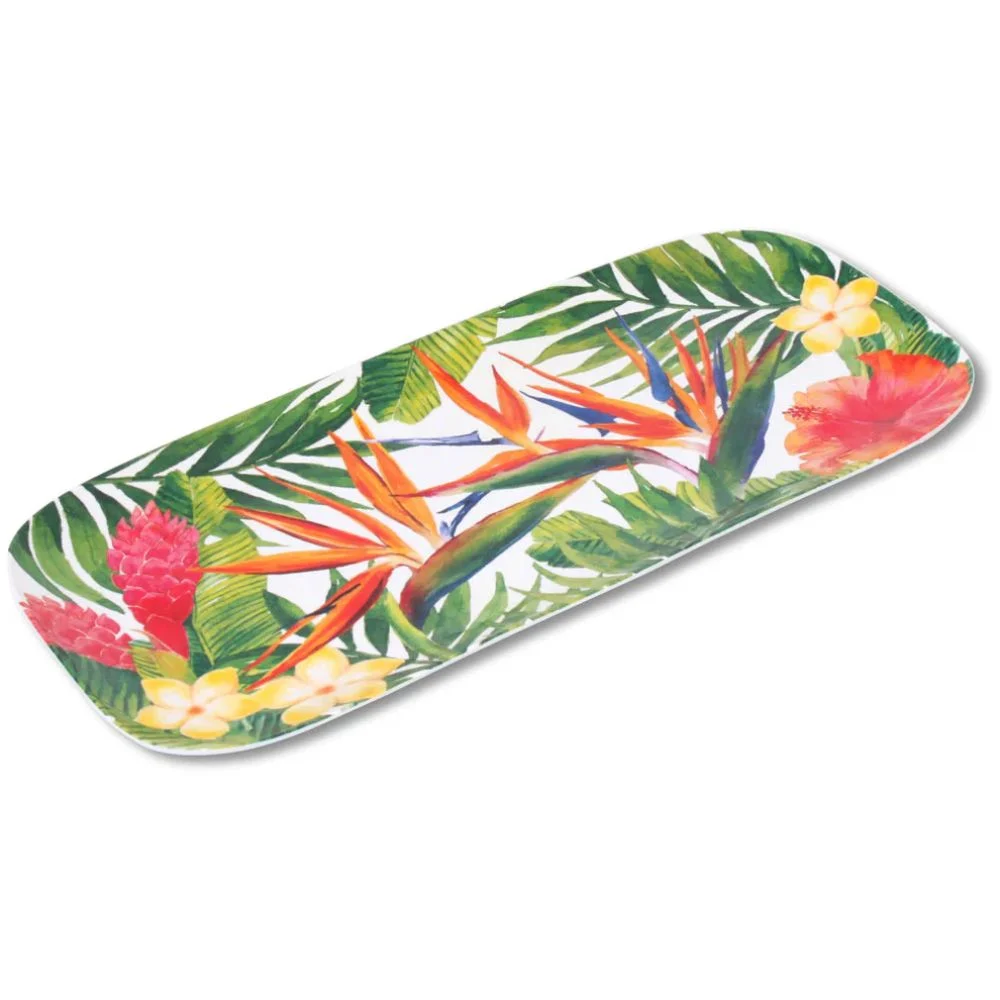 Exotic Flowers rektangulær fat i melamin, 37,5 x 17cm