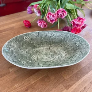 Wonki Ware oval serveringsfat, mørkegrønn